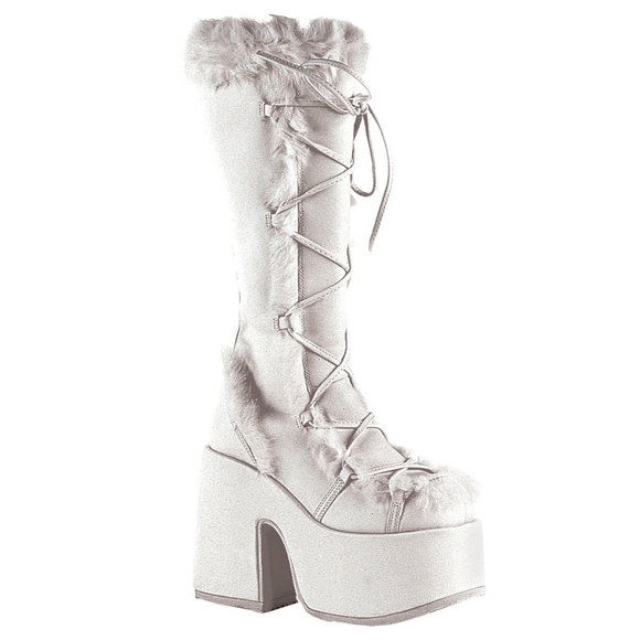 White fuzzy platform boots Clearance